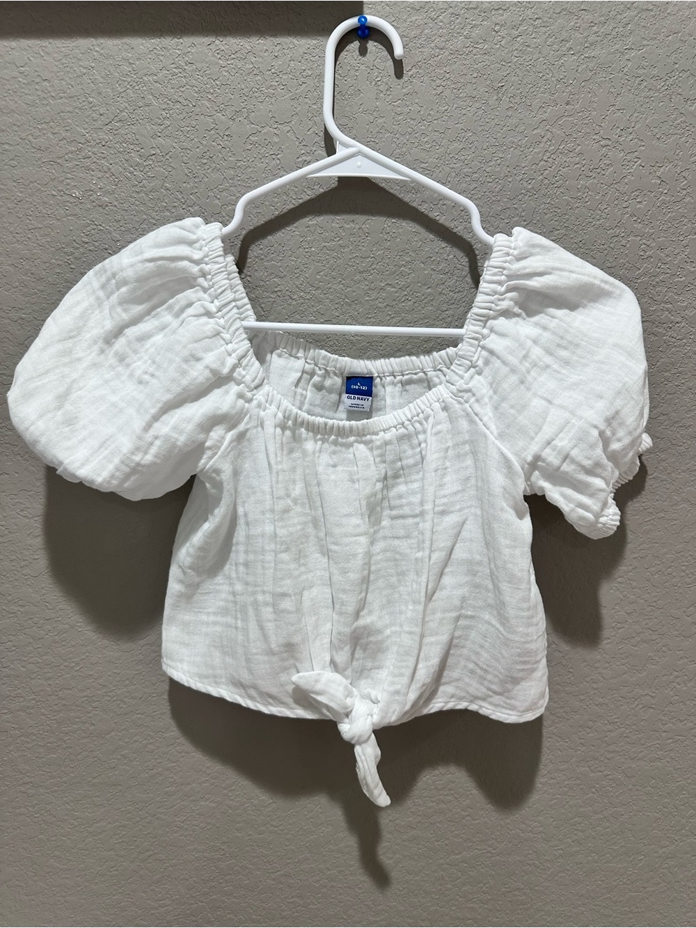 Old Navy White Puff-Sleeve Tie-Front Top